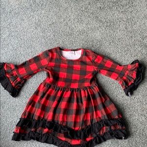 Buffalo plaid dress with ruffle sleeves n hem